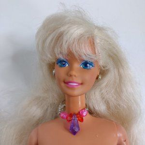 Vintage 1992 Glitter Beach Barbie Doll w/ Purple Pendant Necklace & Earrings